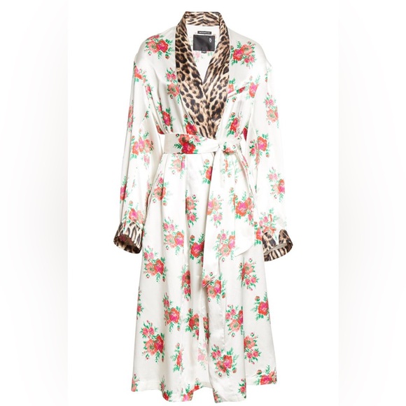 R13 SILK SMOKING ROBE WITH PIPING FLORAL SMALL - Picture 2 of 7